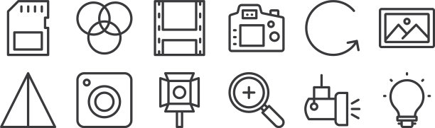 12组线性摄影图标细轮廓图片下载