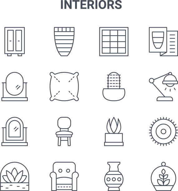 设置16个室内概念线图标64x64薄图片下载