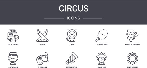 马戏团概念线图标集包含图标图片下载