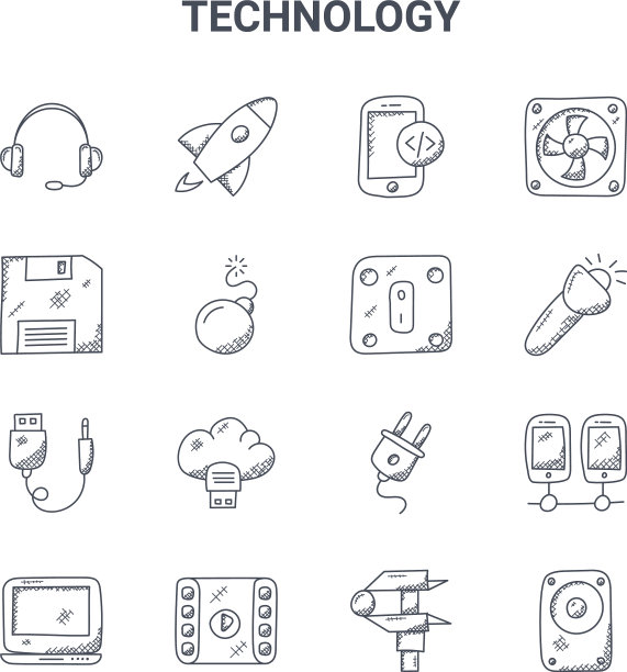 设置16个技术概念线图标64x64图片下载