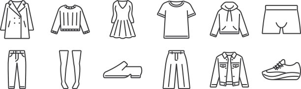 12设置线性衣服和服装图标薄图片下载