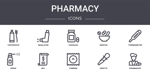 药房概念线图标集包含图标图片下载