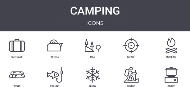 露营概念线图标集包含图标图片下载