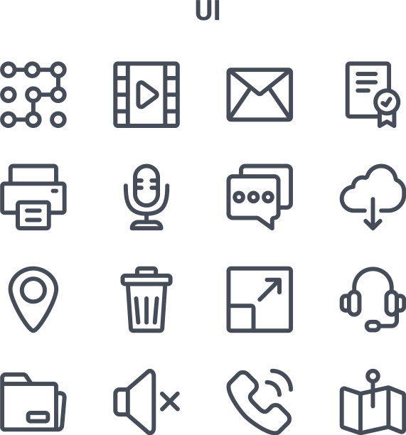 设置16个UI概念线图标64x64细描图片下载