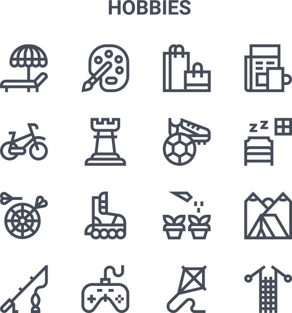 设置16个爱好概念线图标64x64薄图片下载