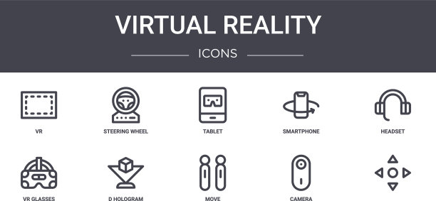 虚拟现实概念线包含图标集图片下载