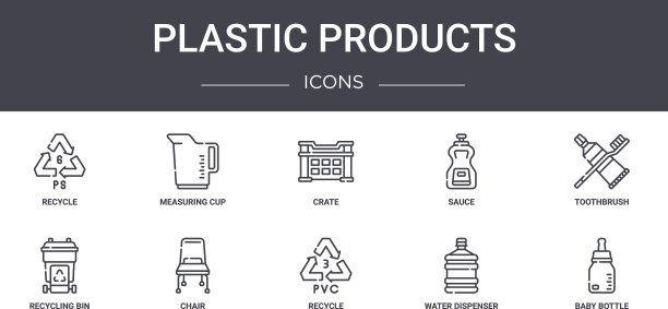 塑料产品概念线图标集包含图片下载