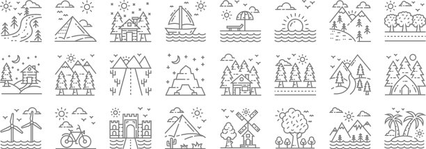 自然和景观线图标线性集合图片下载