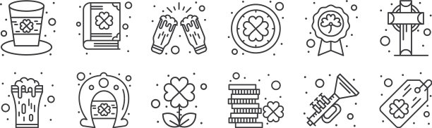 12套线性圣帕特里克圣像细轮廓图片下载