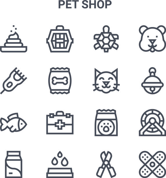 设置16个宠物店概念线图标64x64薄图片下载