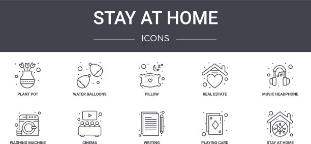 呆在家里概念线图标集包含图片下载