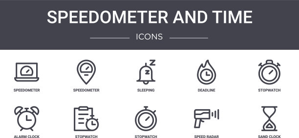 速度计和时间概念线图标设置图片下载