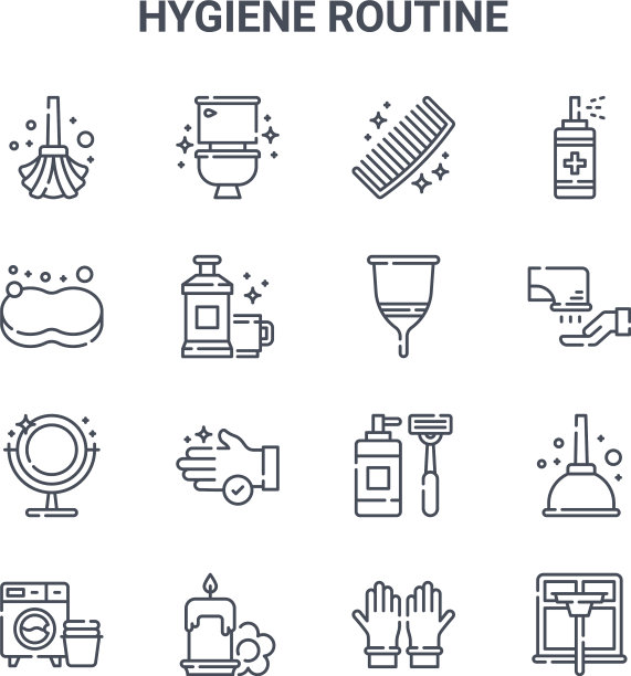 设置16个卫生常规概念线图标图片下载