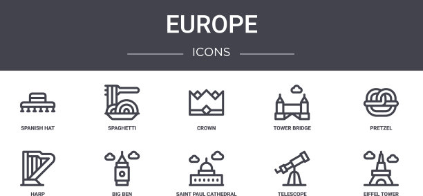 欧洲概念线图标集包含图标图片下载