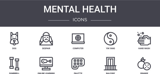 心理健康概念线图标集包含图片下载
