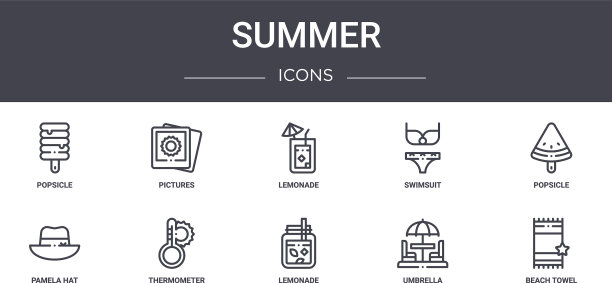 夏季概念线图标集包含图标图片下载
