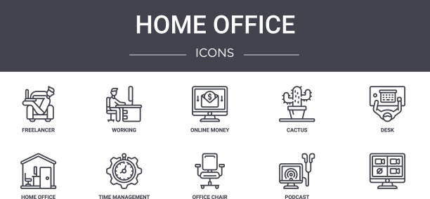 家庭办公室概念线图标集包含图标图片下载