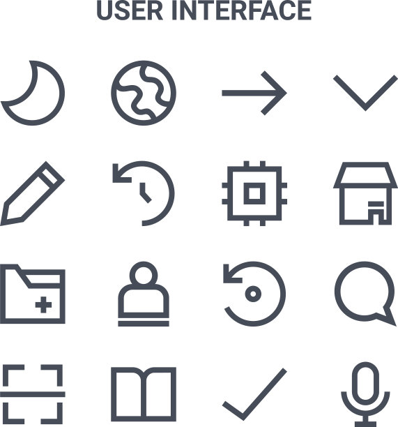 设置16个用户界面概念线图标64x64图片下载