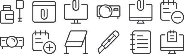 12套线性办公用品图标薄图片下载