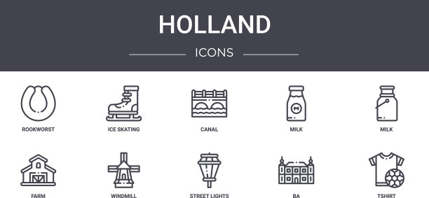 荷兰概念线图标集包含图标图片下载