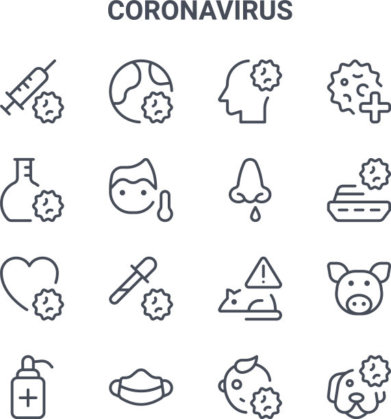 设置16个冠状病毒概念线图标64x64图片下载
