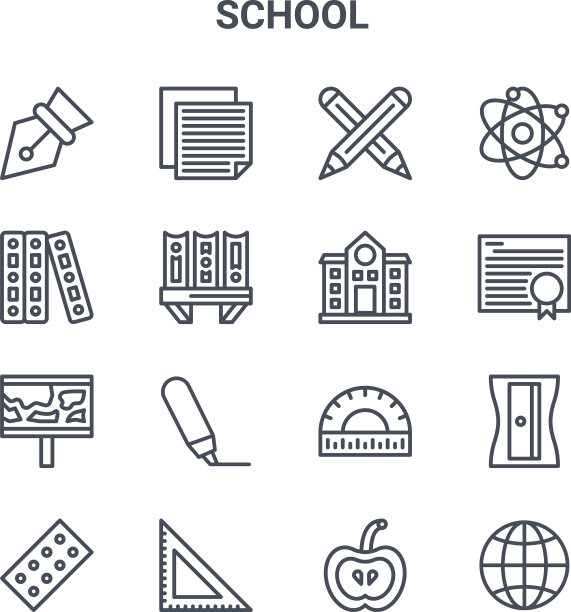 设置16个学校概念线图标64x64薄图片下载