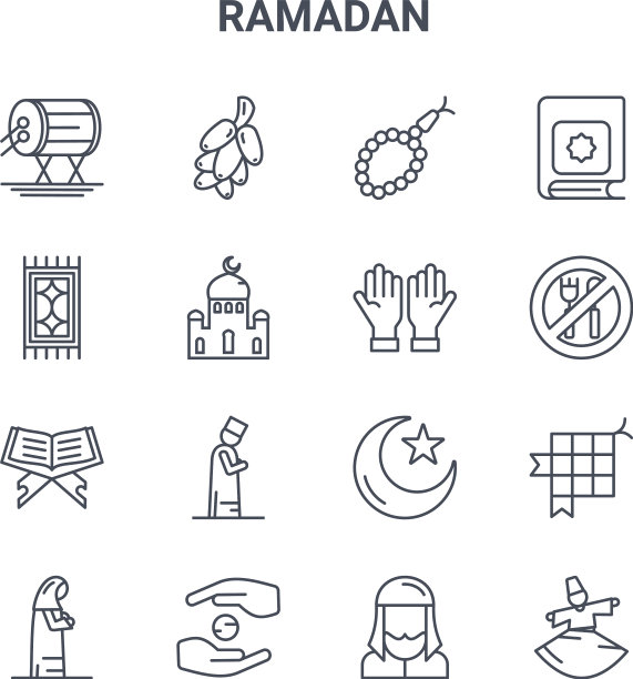 设置16个斋月概念线图标64x64薄图片下载