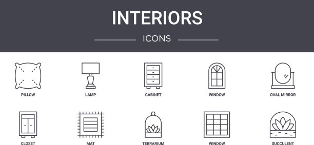 室内概念线图标集包含图标图片下载