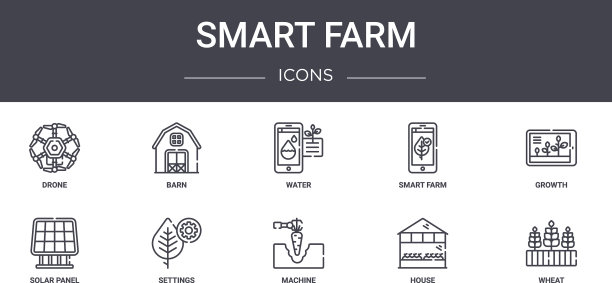 智能农场概念线图标集包含图标图片下载
