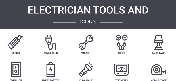 电工工具和概念线图标集图片下载