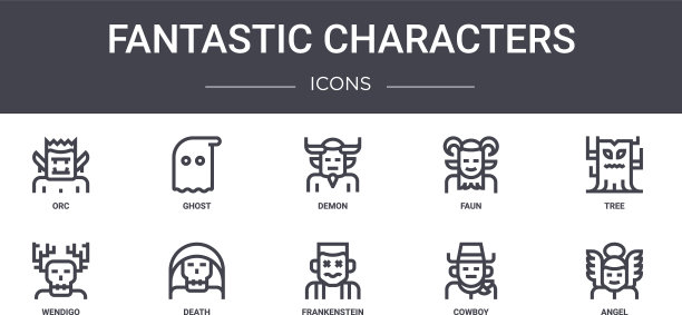 神奇的角色概念线图标集图片下载