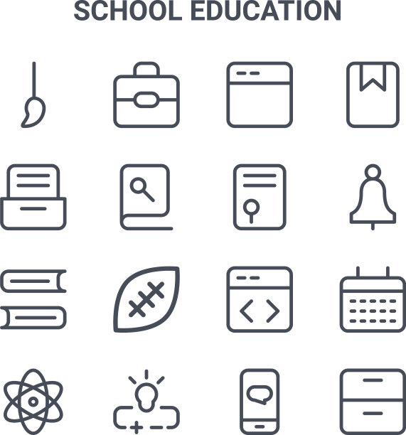 设置16个学校教育概念线图标图片下载