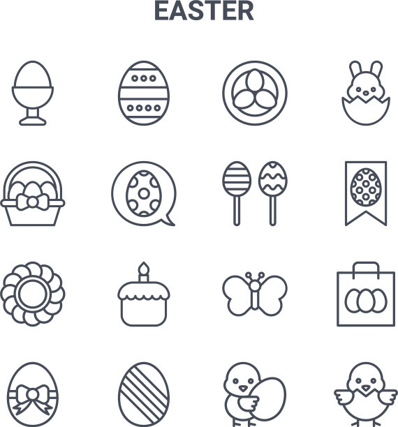 设置16个复活节概念线图标64x64薄图片下载