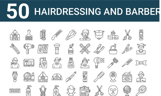 设置50个美发和理发师的图标轮廓图片下载