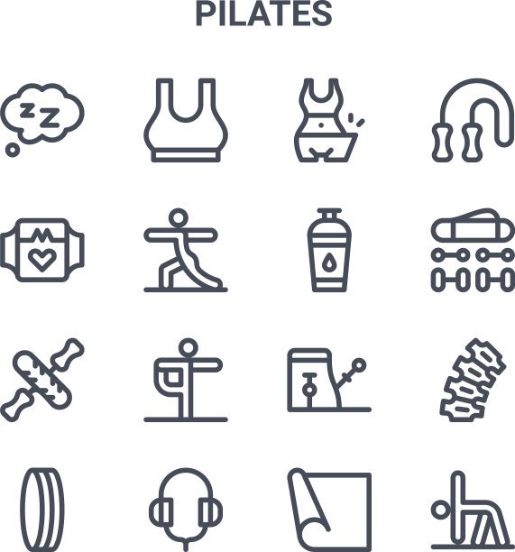 设置16个普拉提概念线图标64x64瘦图片下载