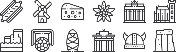 12设置线性欧洲图标细轮廓图标图片下载