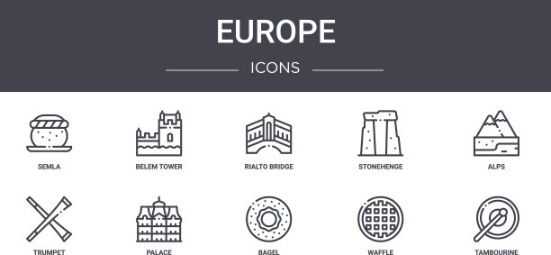 欧洲概念线图标集包含图标图片下载