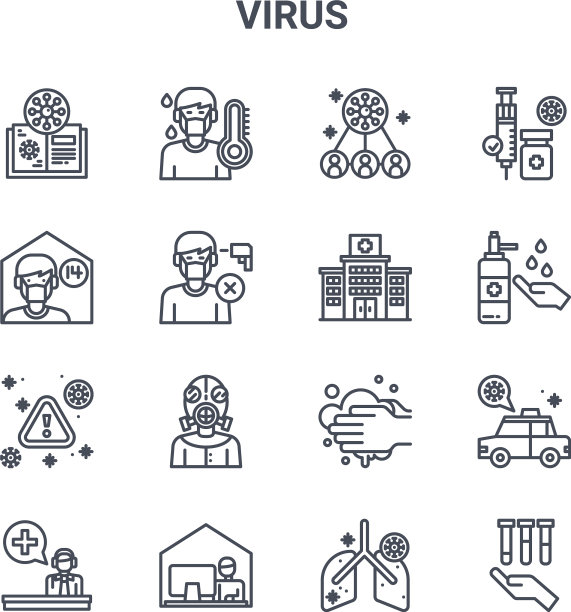 设置16个病毒概念线图标，瘦为64x64图片下载