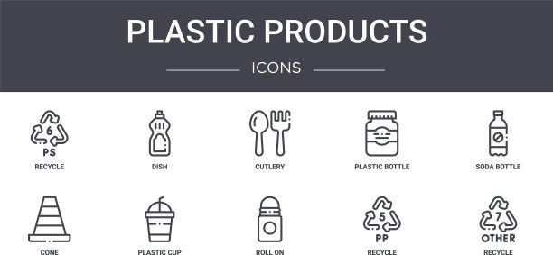 塑料产品概念线图标集包含图片下载