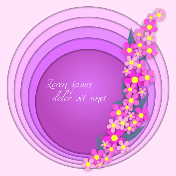 剪纸圆背景与花。为你的文本复制空间。折纸概念设计，用于广告，贺卡，横幅，销售。矢量插图。图片下载