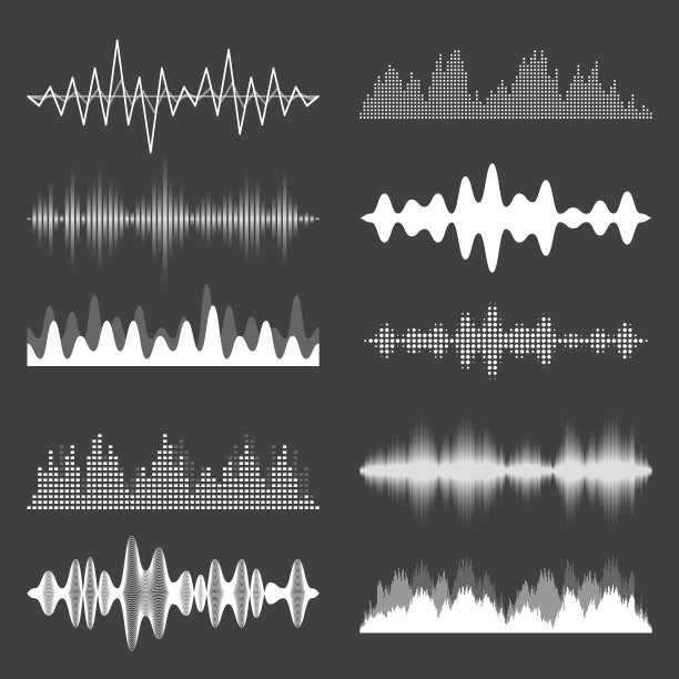 声波集合。模拟和数字音频信号。音乐均衡器。干扰录音。高频无线电波。矢量图图片下载