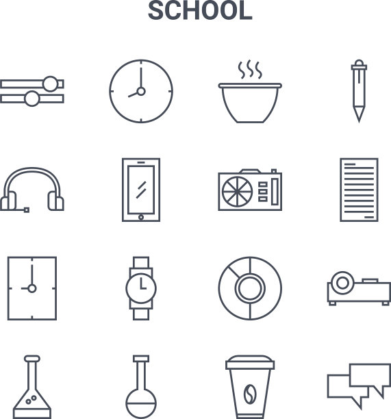 设置16个学校概念线图标64x64薄图片下载