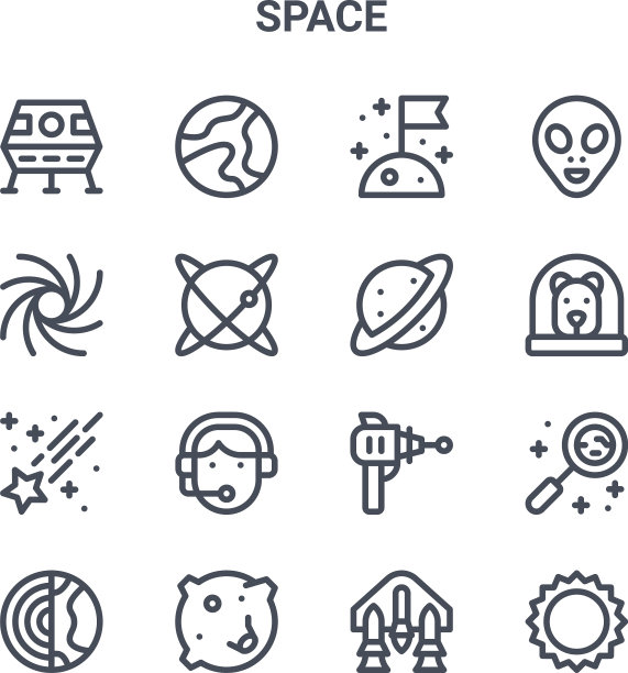 设置16个空间概念线图标64x64薄图片下载