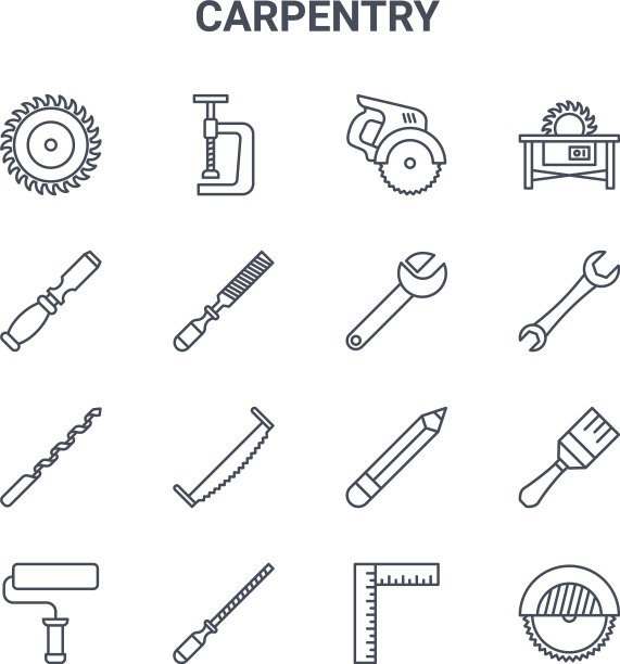 设置16个木工概念线图标64x64薄图片下载