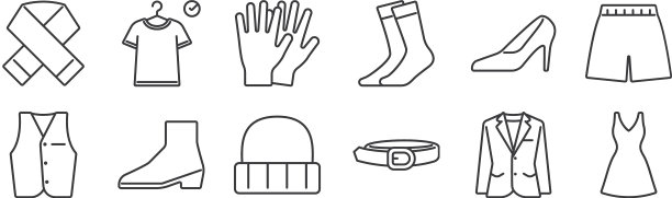 12设置线性衣服和服装图标薄图片下载
