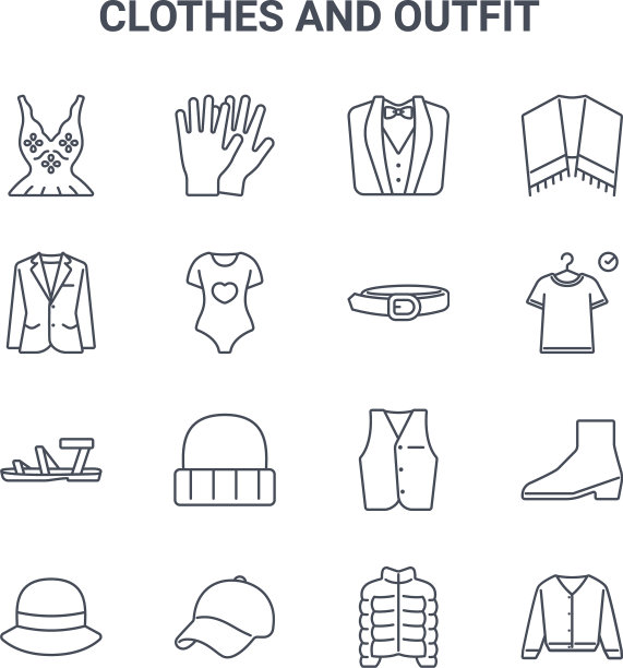 设置16个服装和服装概念线图标图片下载