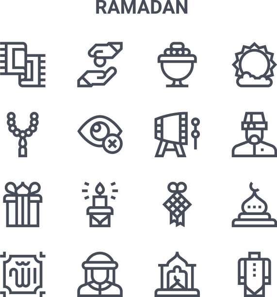 设置16个斋月概念线图标64x64薄图片下载