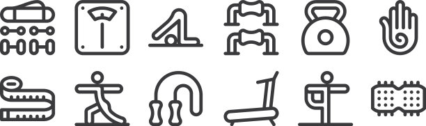 12套线性普拉提图标瘦轮廓图标图片下载