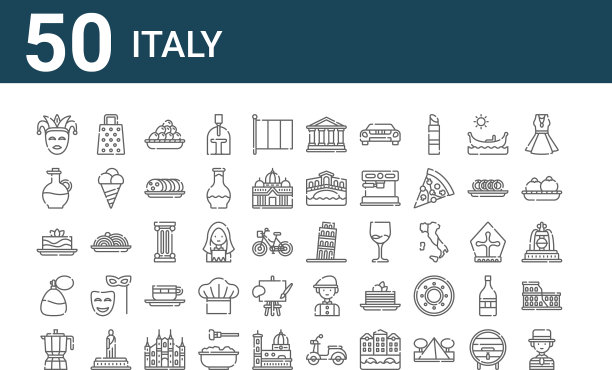 设置50个意大利图标轮廓细线图标图片下载
