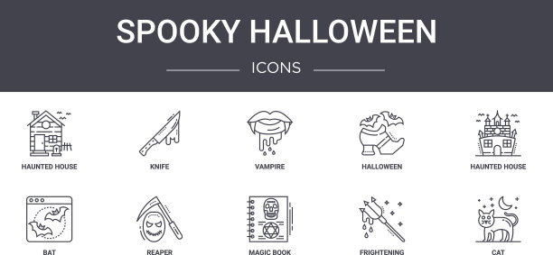 幽灵万圣节概念线图标集包含图片下载
